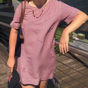 Madewell red and white gingham shirt dress